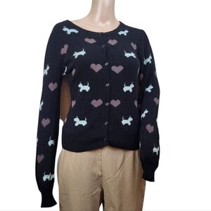 Scotty Dog Heart Cashmere Black Brown Teal Cardigan
